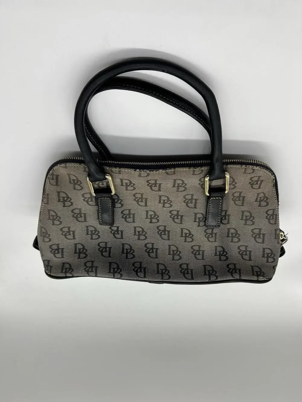 Dooney & Bourke Satchel Bag Womens Medium Gray Logo Canvas Leather Zip Purse